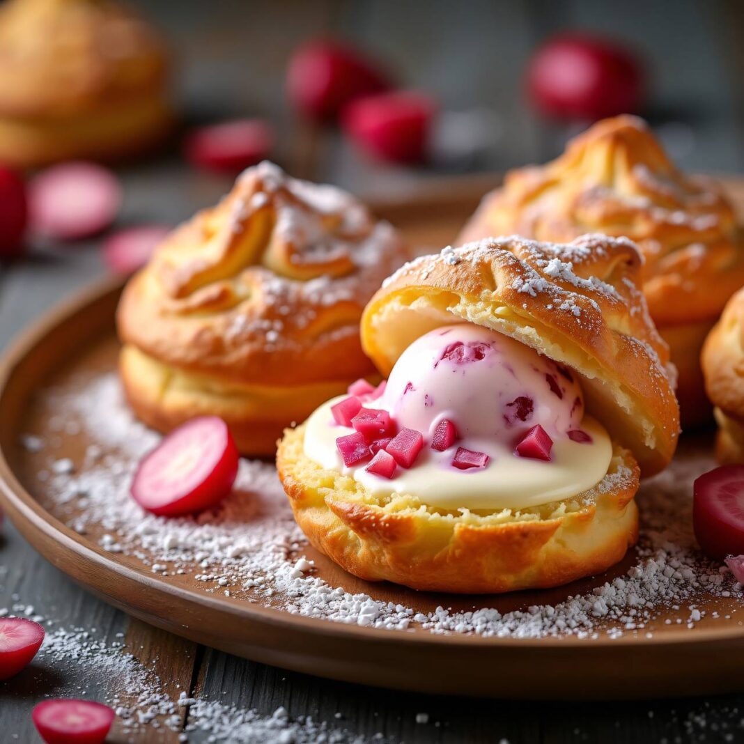 Windbeutel mit Rhabarber-Vanille-Eis Rezept Windbeutel mit Rhabarber-Vanille-Eis Rezept