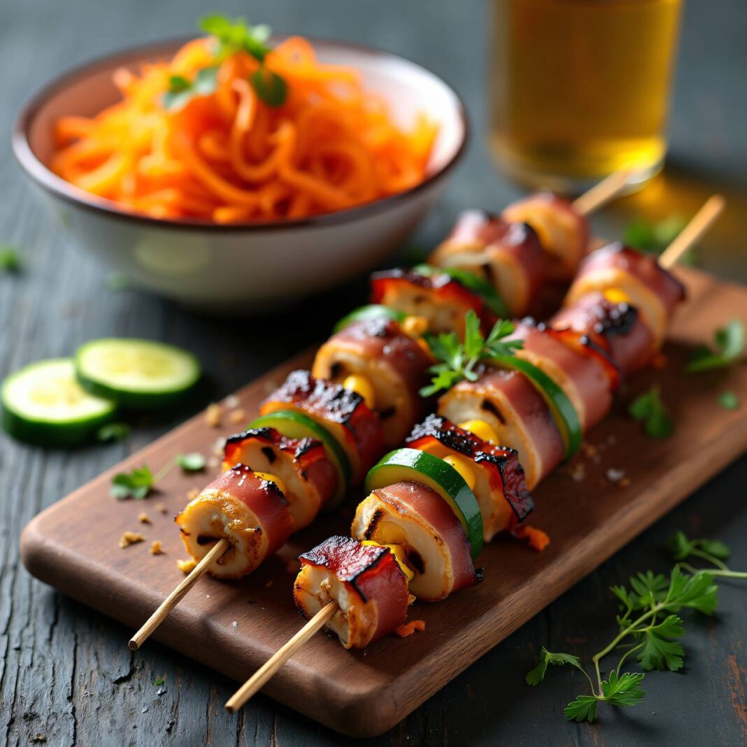 Würstchen-Gurken-Spieße mit Karottensalat (Low Carb) Rezept Würstchen-Gurken-Spieße mit Karottensalat (Low Carb) Rezept