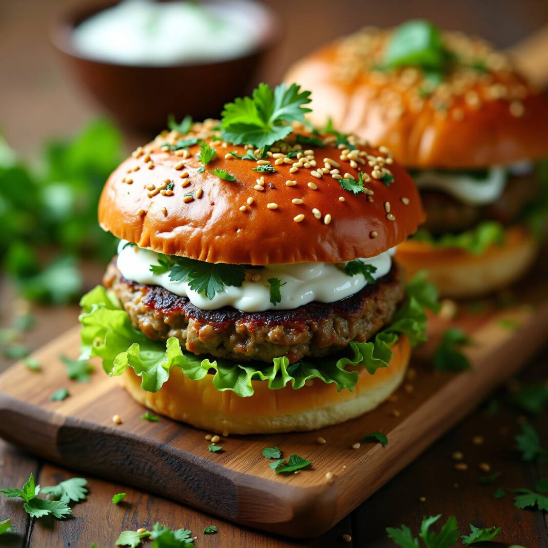Würzige Hamburger mit Joghurtsauce Rezept Würzige Hamburger mit Joghurtsauce Rezept