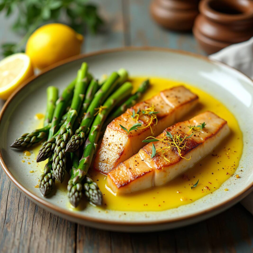 Zander-Streifen mit Spargeln an Safran-Schaum Rezept Zander-Streifen mit Spargeln an Safran-Schaum Rezept