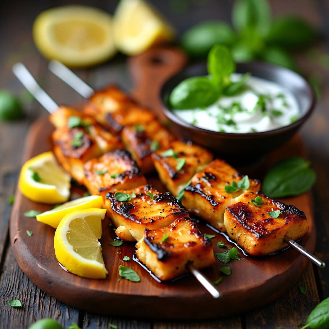 Zanderspiessli vom Grill mit Basilikumquark Rezept Zanderspiessli vom Grill mit Basilikumquark Rezept