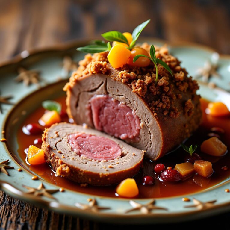 Zimtstern-Kalbsnuss mit Dörrfrucht-Rumsauce Rezept