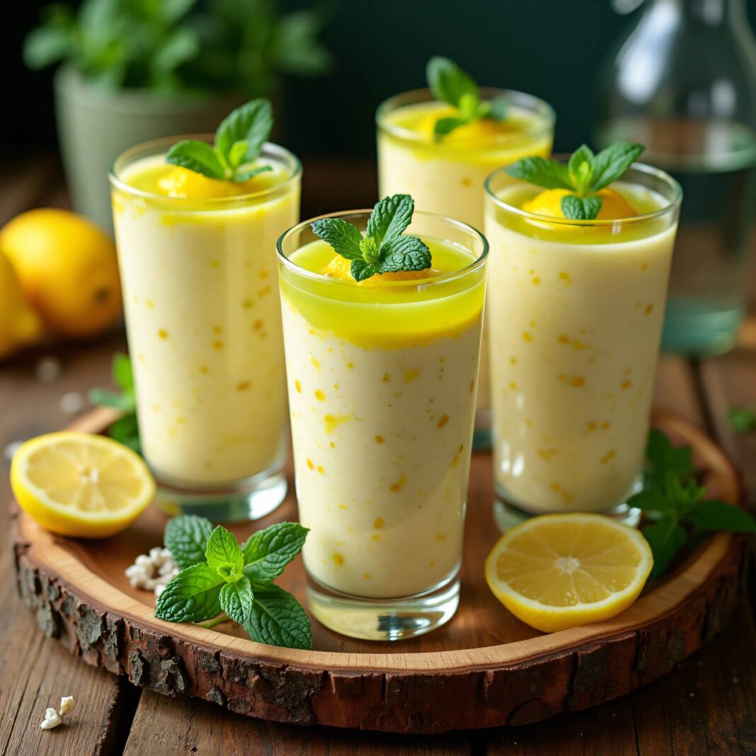 Zitronen-Mousse mit Pfefferminzsauce Rezept Zitronen-Mousse mit Pfefferminzsauce Rezept