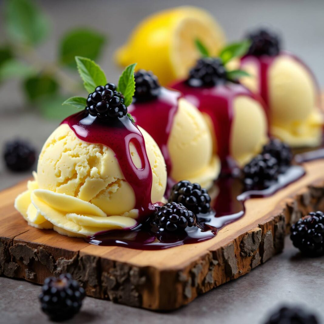 Zitronenglace mit Brombeer-Coulis Rezept Zitronenglace mit Brombeer-Coulis Rezept