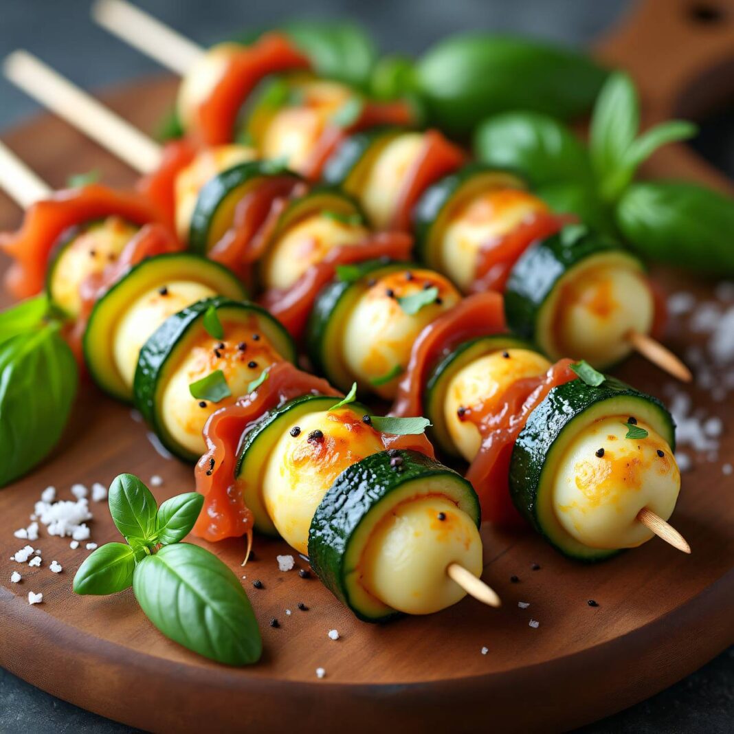Zucchini-Mozzarella-Spieße Rezept Zucchini-Mozzarella-Spieße Rezept
