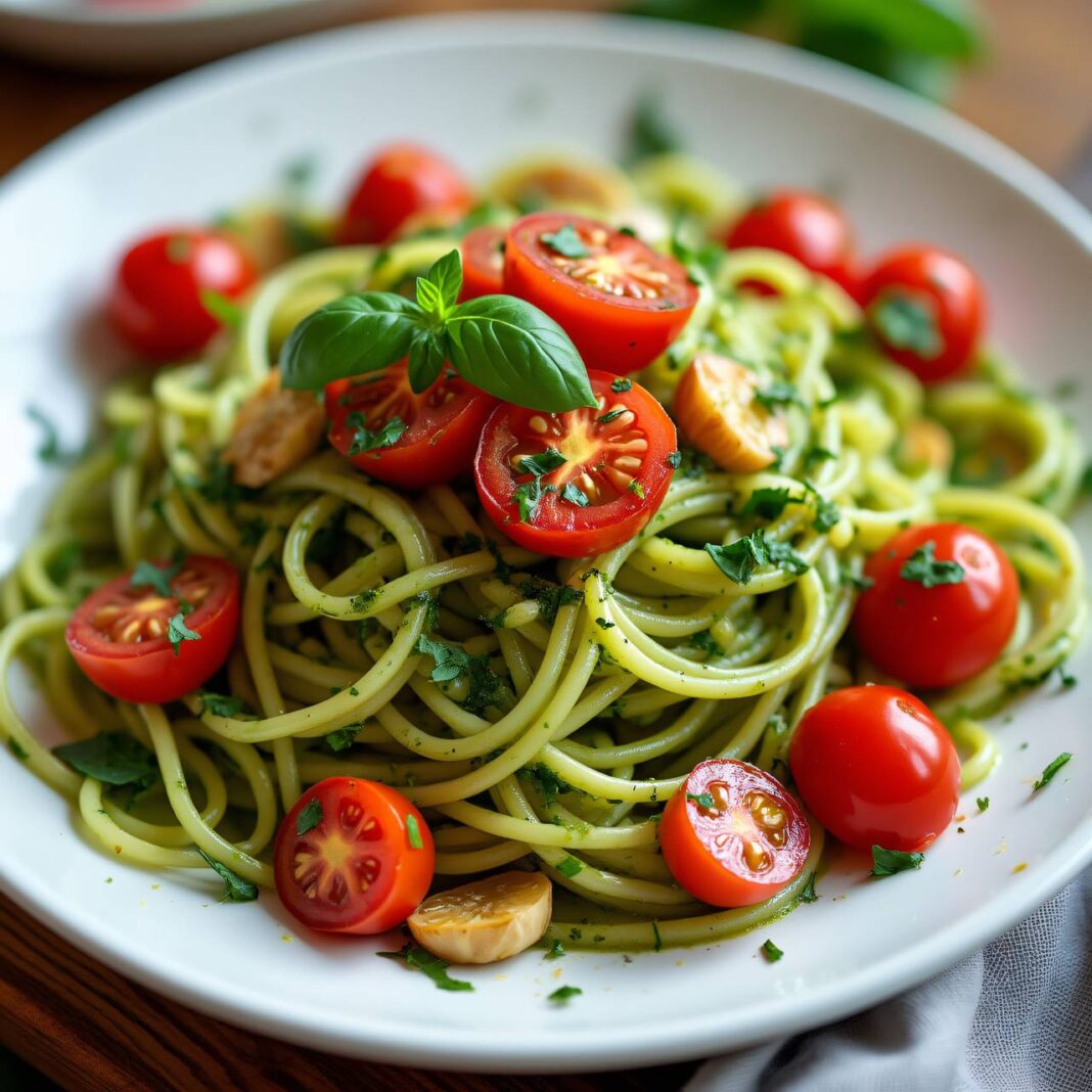 Zucchini-Nudeln mit würzigen Tomaten Rezept Zucchini-Nudeln mit würzigen Tomaten Rezept