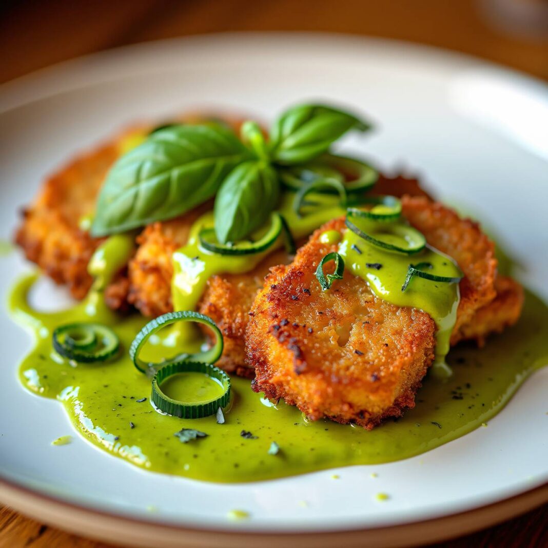 Zucchini-Schnitzel an Basilikum-Zitronensauce Rezept Zucchini-Schnitzel an Basilikum-Zitronensauce Rezept
