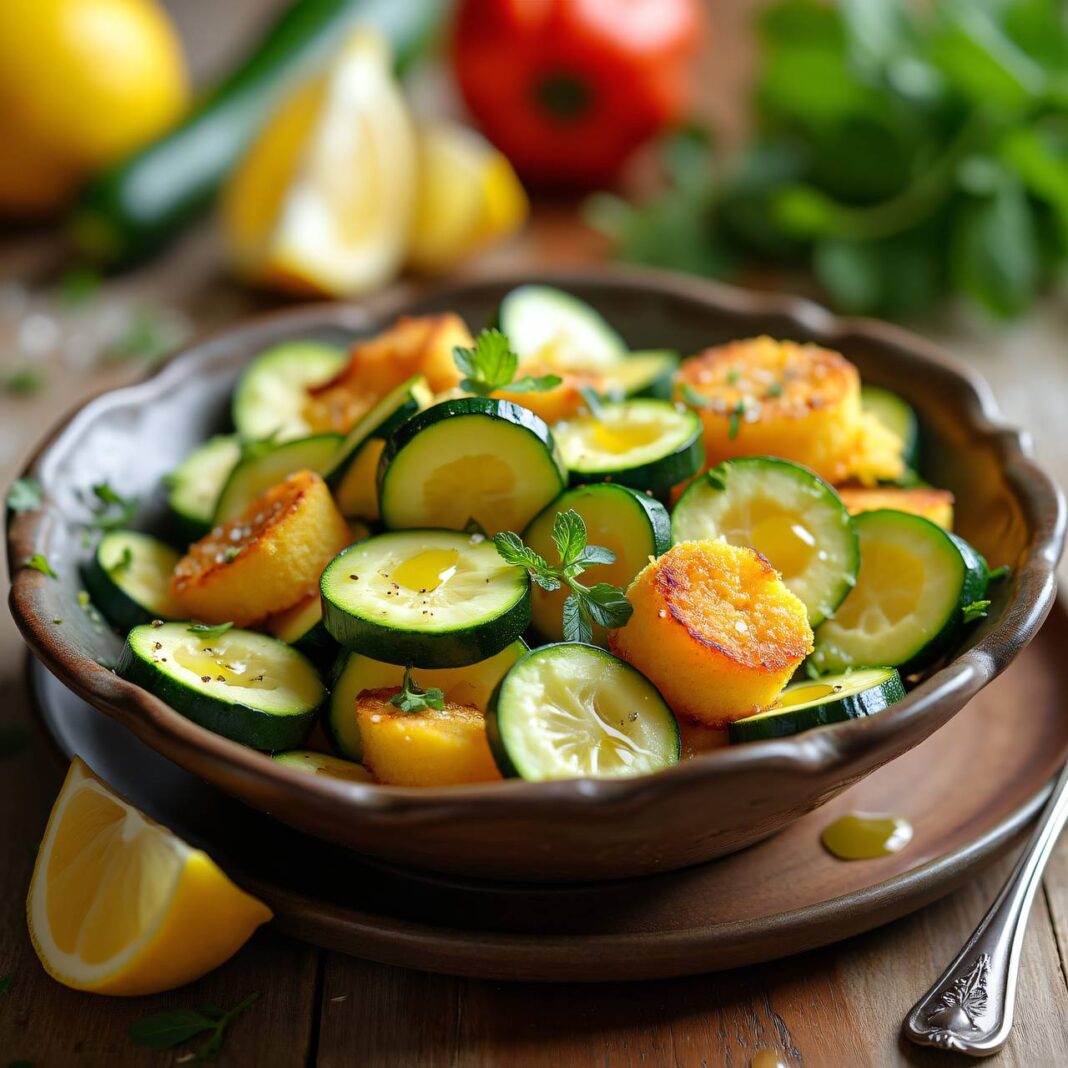 Zucchinisalat mit paniertem Käse (Low Carb) Rezept Zucchinisalat mit paniertem Käse (Low Carb) Rezept