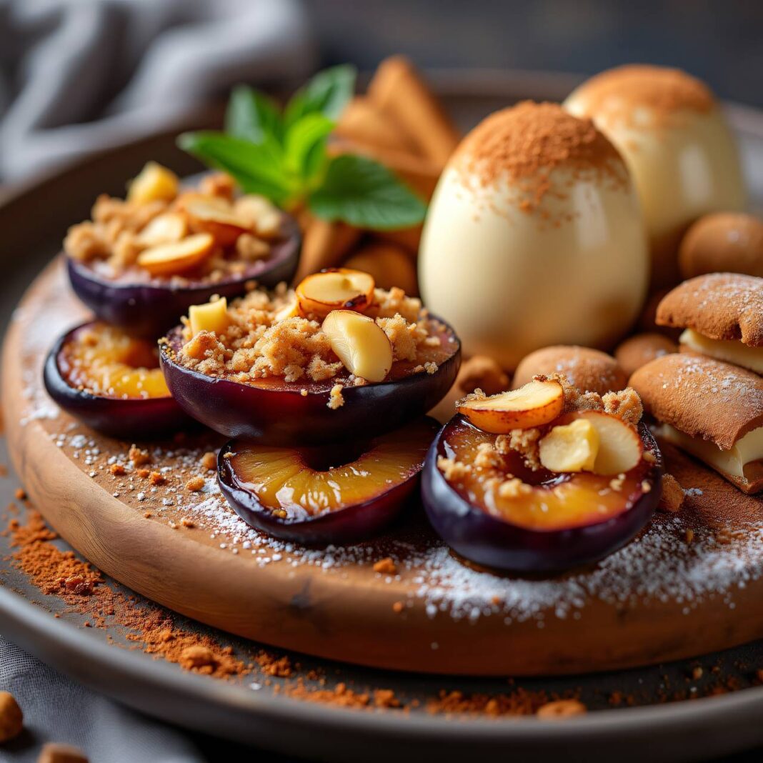 Zwetschgenstreusel mit Zimtparfait Rezept Zwetschgenstreusel mit Zimtparfait Rezept