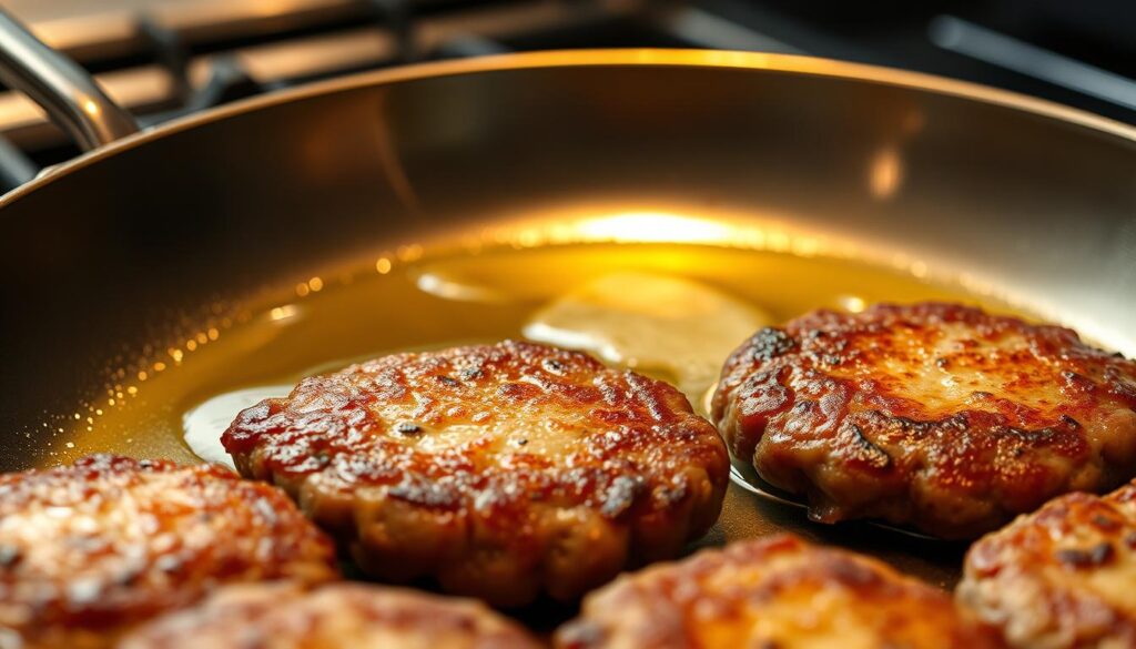 Pfanne und Butterschmalz für Frikadellen