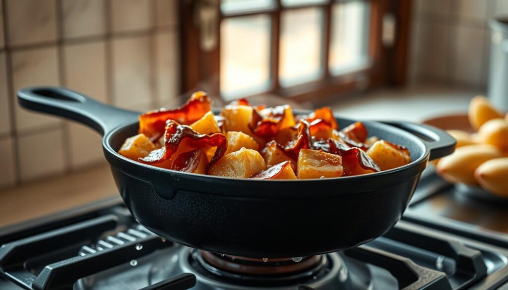 Speck in der Pfanne braten