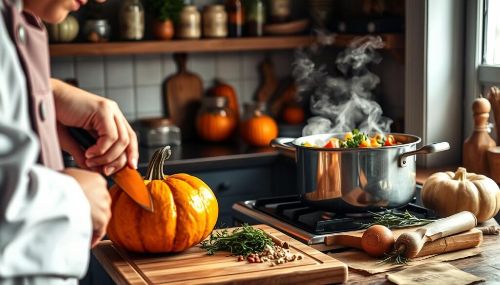 Zubereitung einer Kürbissuppe