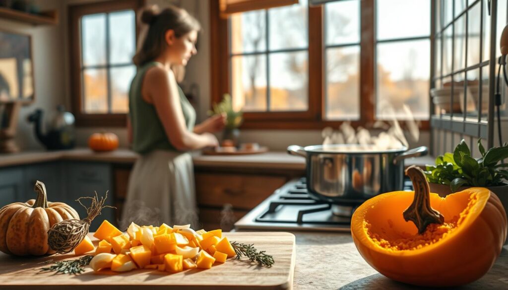 Zubereitung von Kürbissuppe Zubereitung von Kürbissuppe